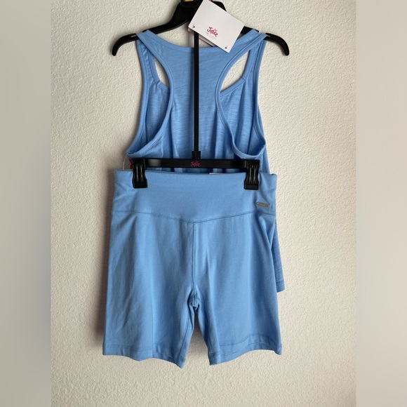 Justice Girls 2 pc Blue Crochet Pocket Shirt and Biker Shorts Set size L 12/14 - Picture 2 of 5